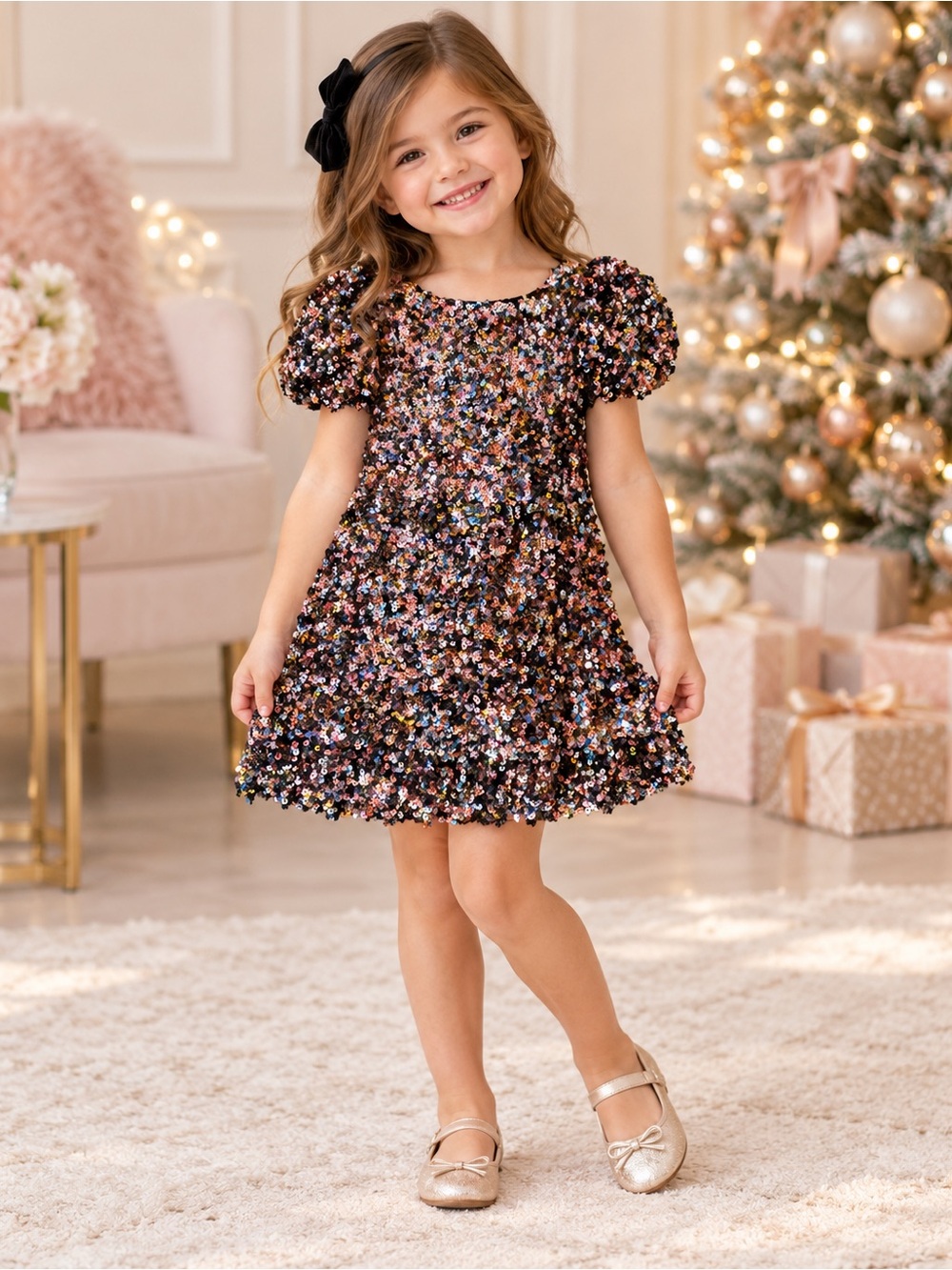 Joyfolie Multi-Sequin Puff Sleeve Party Dress size 4